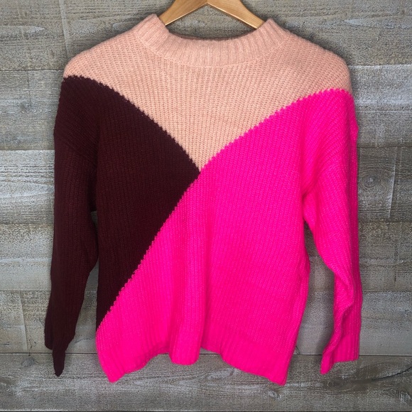 Forever 21 Sweaters - Forever 21 pink colorblock mock neck chunky fall winter sweater